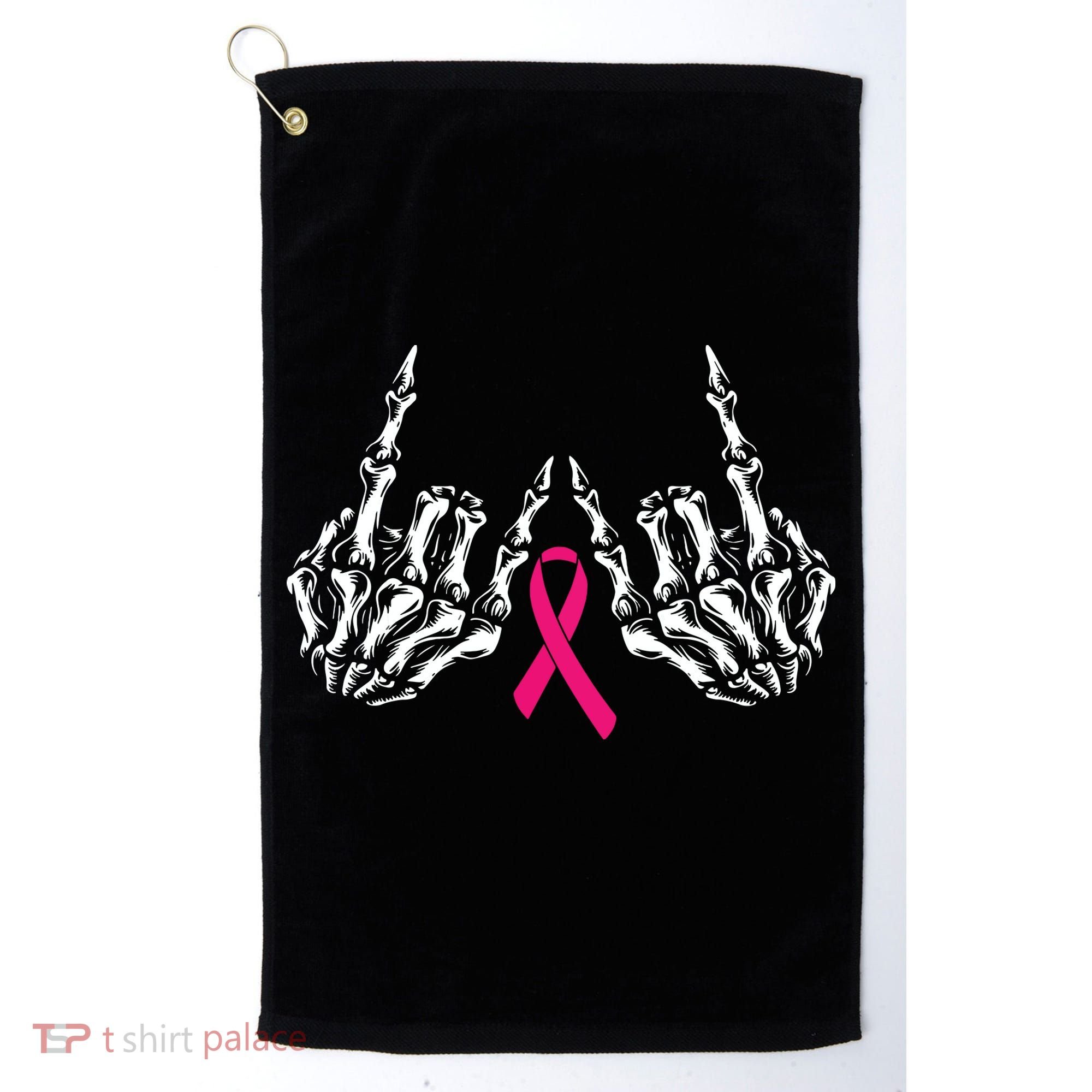 Skeleton Rock Hand Breast Cancer Awareness Cool Pink Ribbon Golf Towel