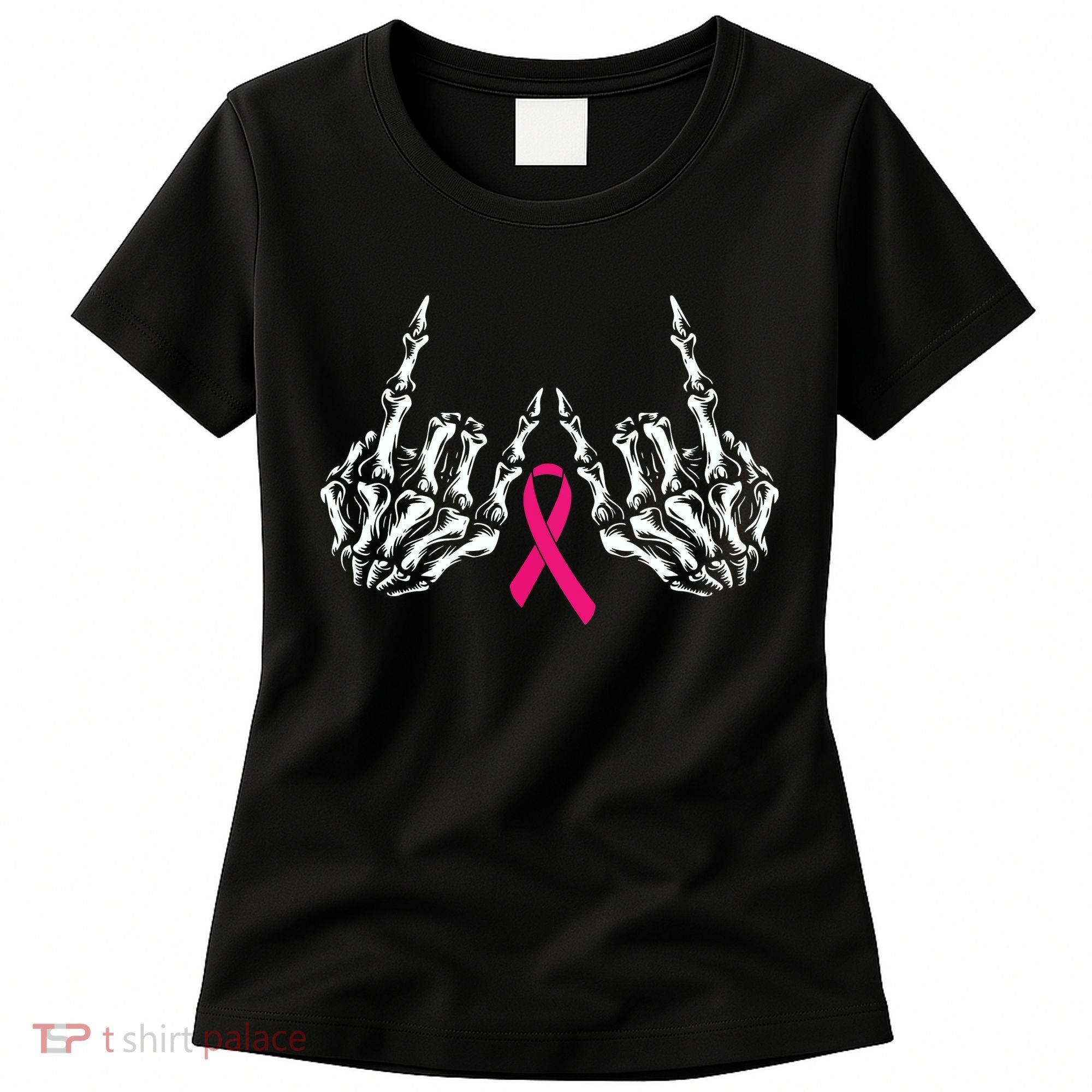 Skeleton Rock Hand Breast Cancer Awareness Cool Pink Ribbon Women's T-Shirt