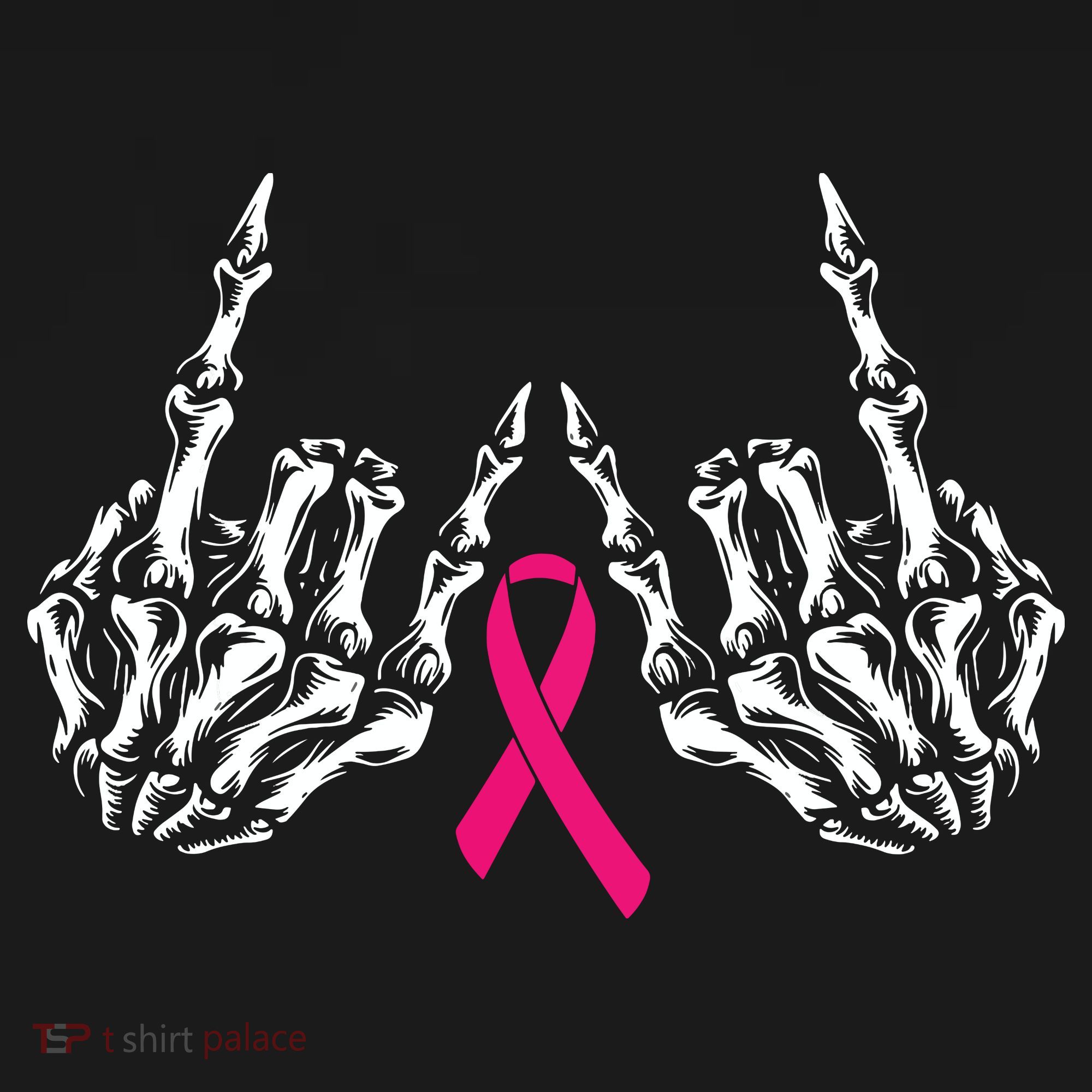 Skeleton Rock Hand Breast Cancer Awareness Cool Pink Ribbon Women's T-Shirt