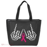 Skeleton Rock Hand Breast Cancer Awareness Cool Pink Ribbon Tote Bag thumb 0