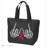 Skeleton Rock Hand Breast Cancer Awareness Cool Pink Ribbon Tote Bag thumb 3