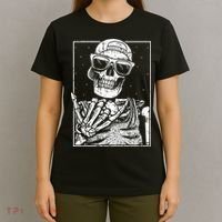 Skeleton Rock Hand Halloween Costume Cool Rock Music Rocker T-Shirt thumb 4