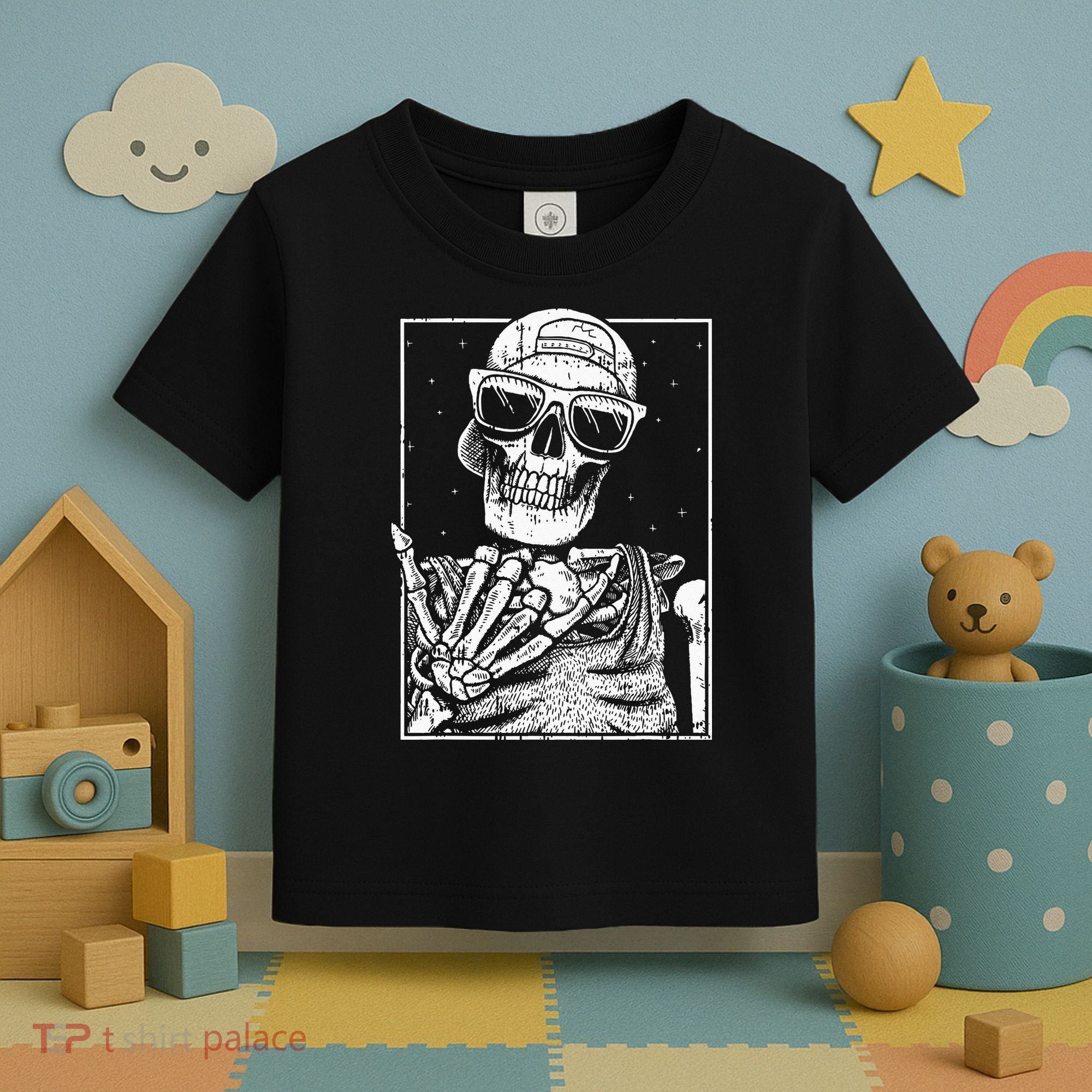 Skeleton Rock Hand Halloween Costume Cool Rock Music Rocker Toddler T-Shirt