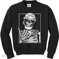 Skeleton Rock Hand Halloween Costume Cool Rock Music Rocker Kids Sweatshirt thumb 0