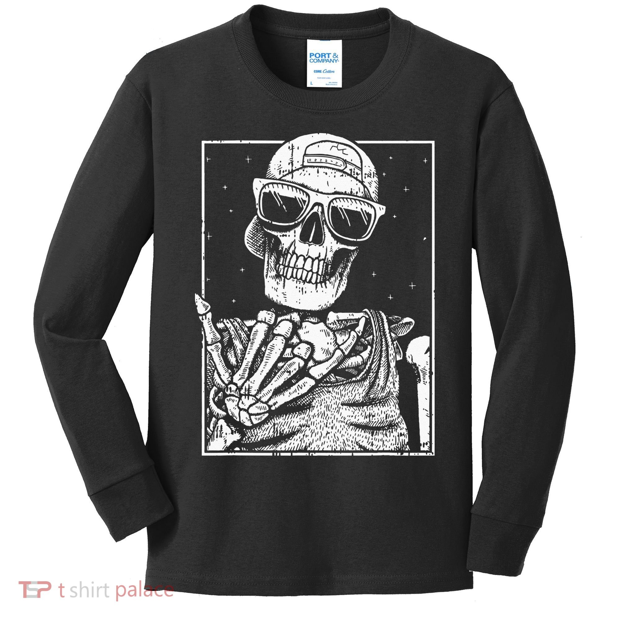 Skeleton Rock Hand Halloween Costume Cool Rock Music Rocker Kids Long Sleeve Shirt