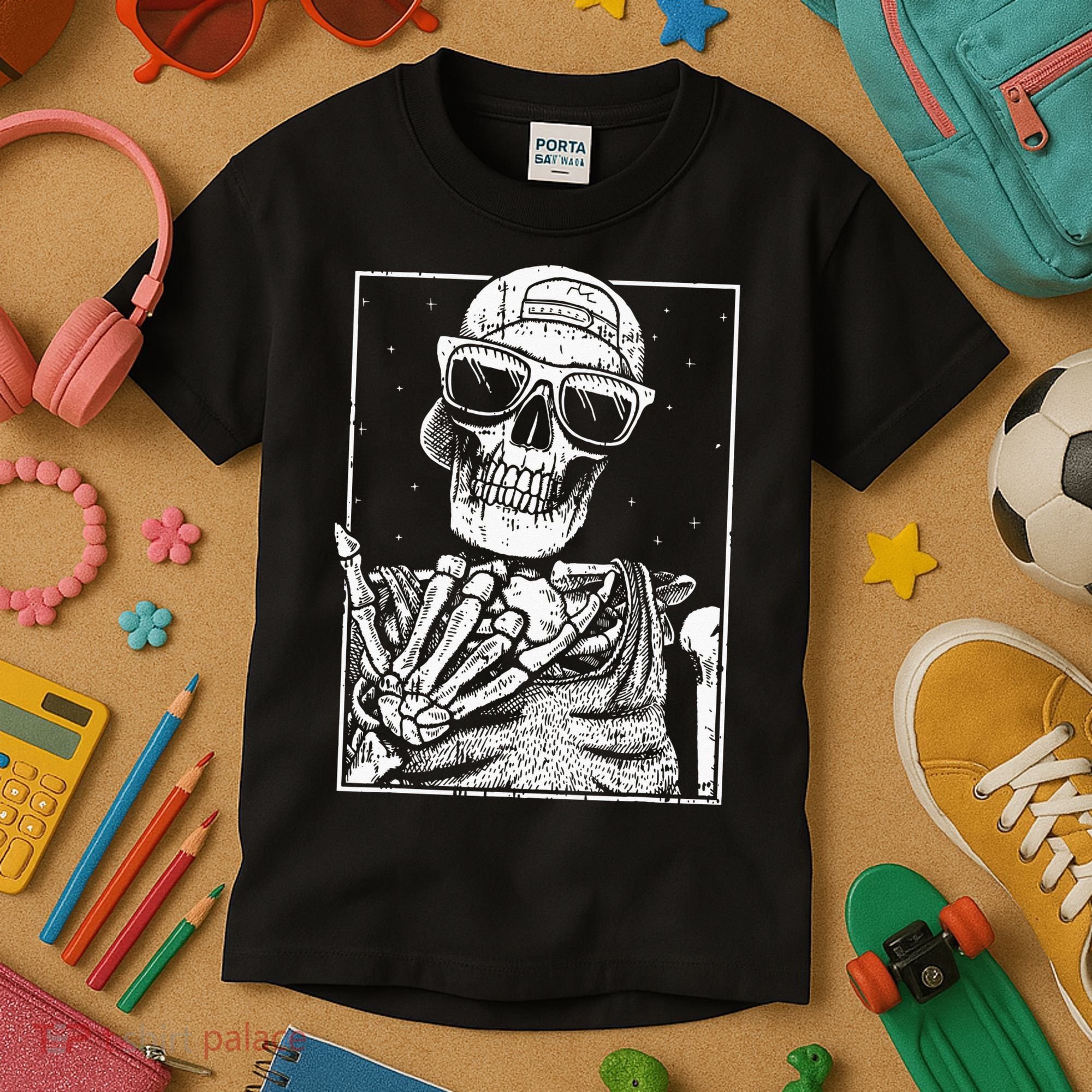 Skeleton Rock Hand Halloween Costume Cool Rock Music Rocker Kids T-Shirt