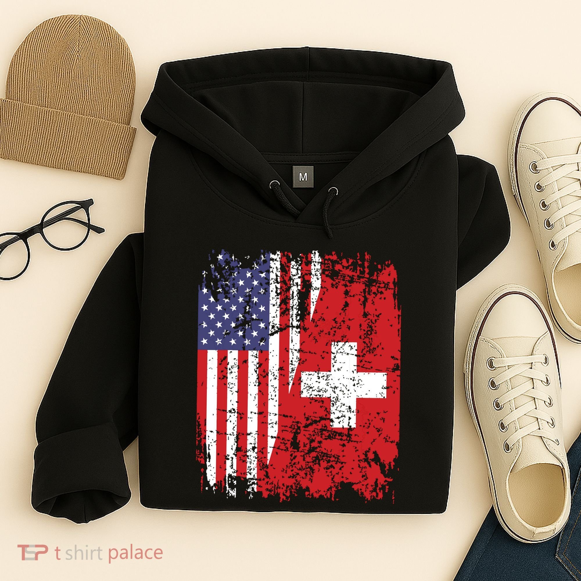 Swiss Roots Half American Flag Switzerland Hoodie
