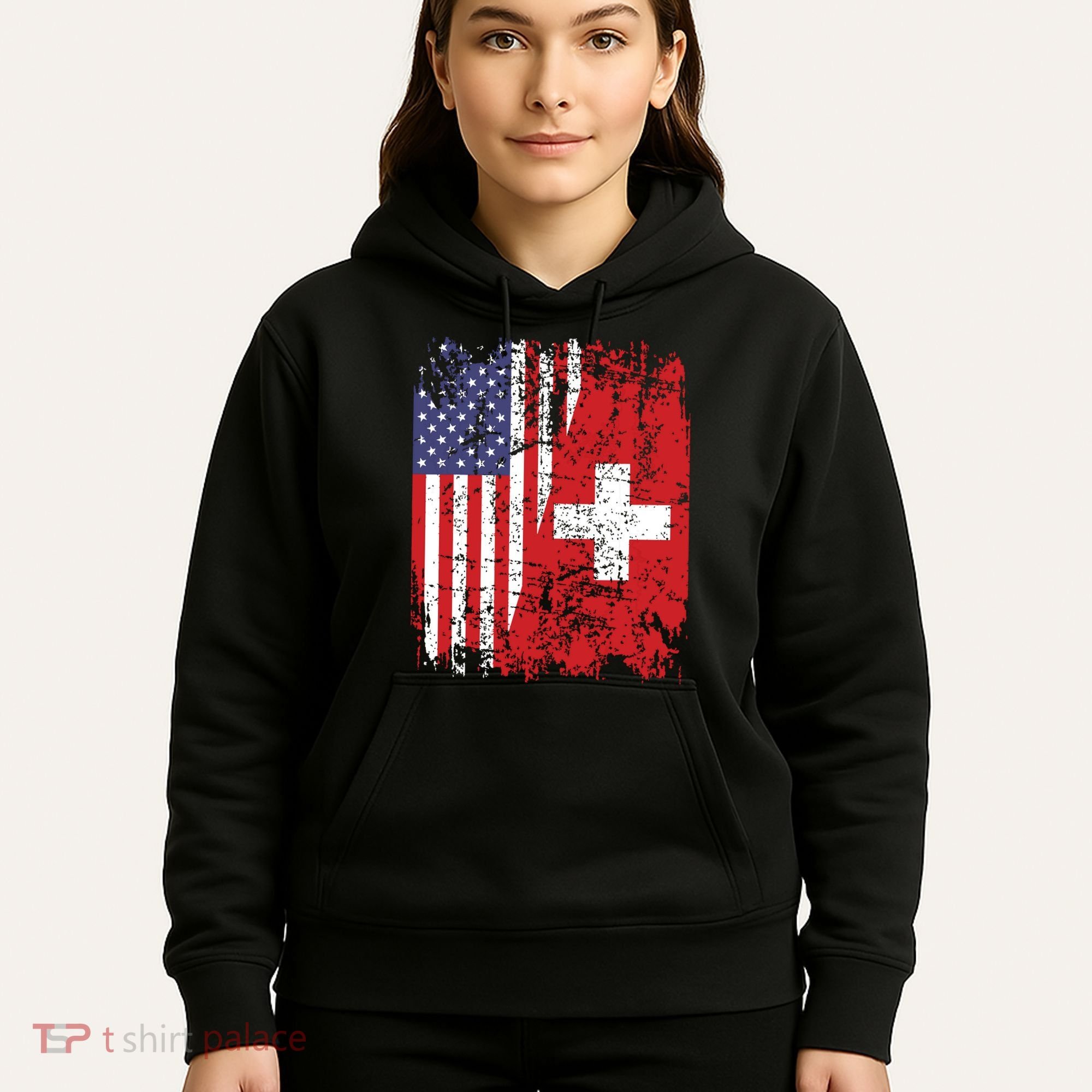 Swiss Roots Half American Flag Switzerland Hoodie