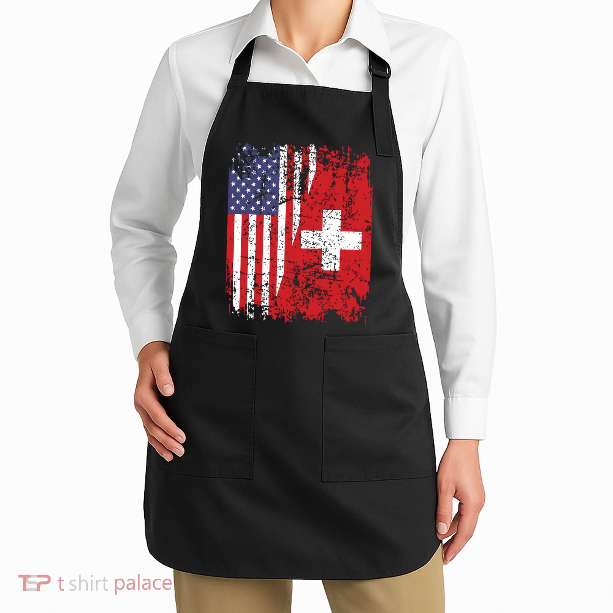Swiss Roots Half American Flag Switzerland Apron