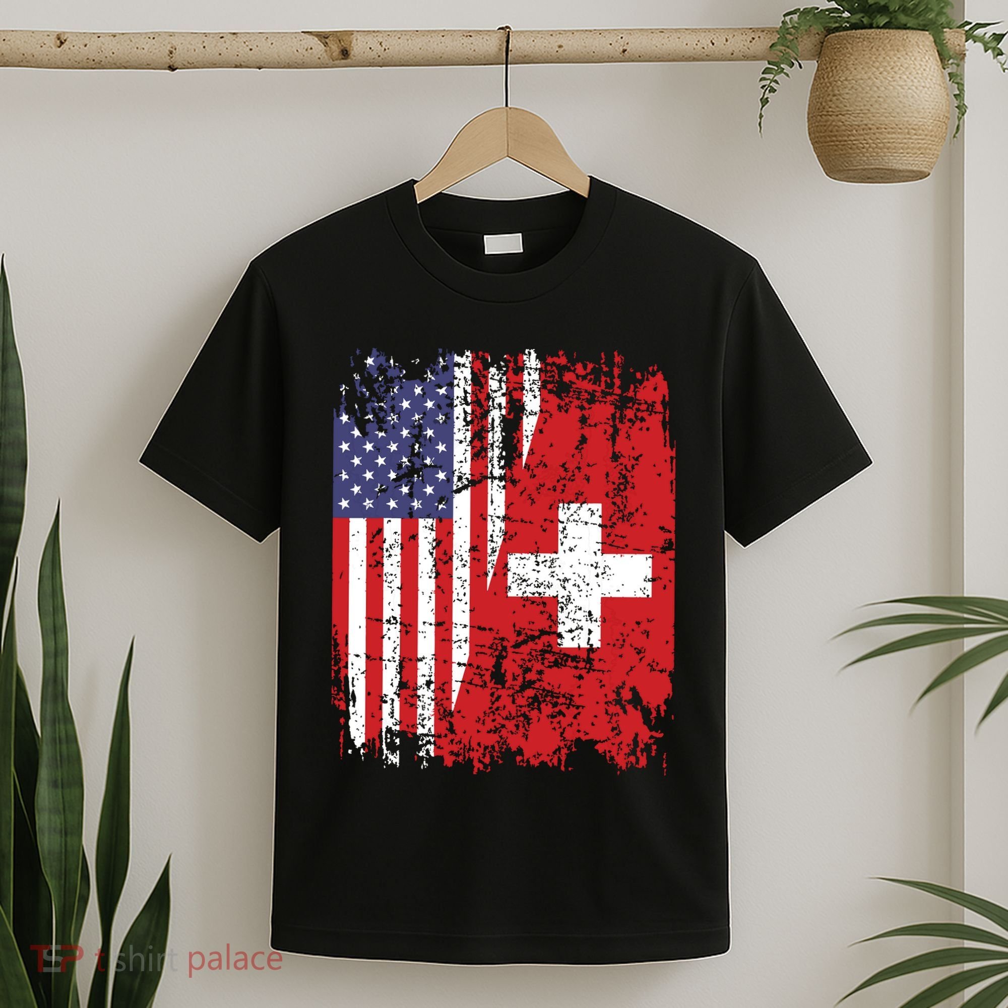 Swiss Roots Half American Flag Switzerland T-Shirt