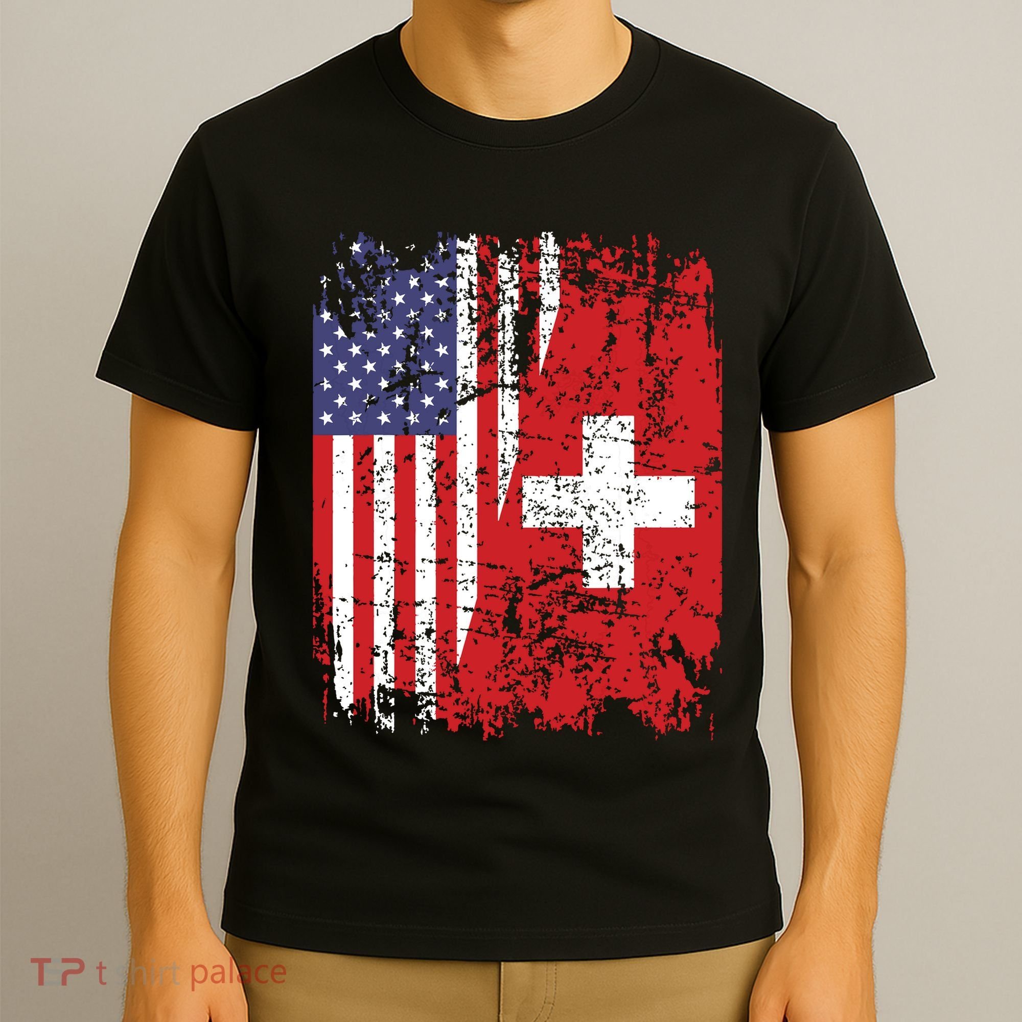 Swiss Roots Half American Flag Switzerland T-Shirt