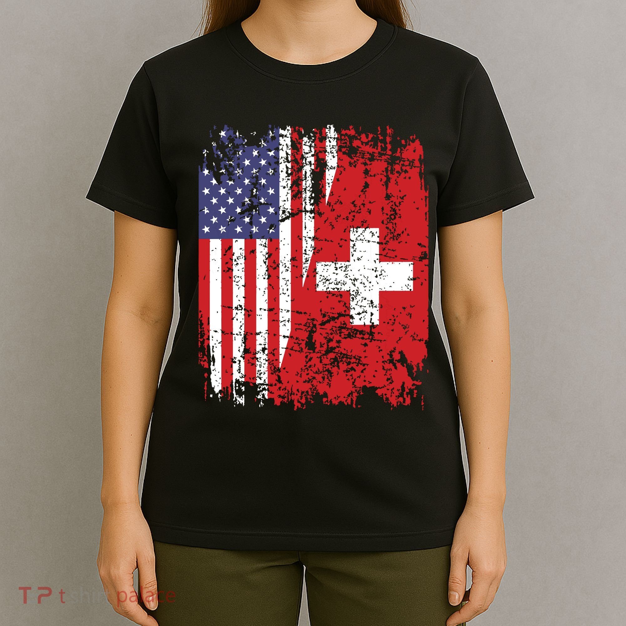 Swiss Roots Half American Flag Switzerland T-Shirt