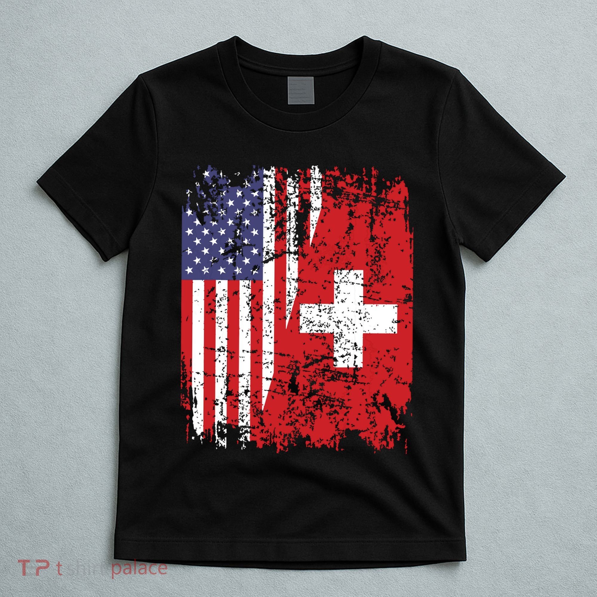 Swiss Roots Half American Flag Switzerland T-Shirt