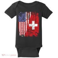 Swiss Roots Half American Flag Switzerland Baby Bodysuit thumb 0