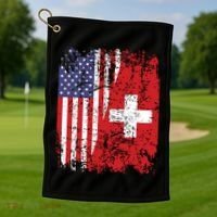 Swiss Roots Half American Flag Switzerland Golf Towel thumb 1