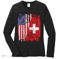 Swiss Roots Half American Flag Switzerland Women's Long Sleeve Shirt thumb 0