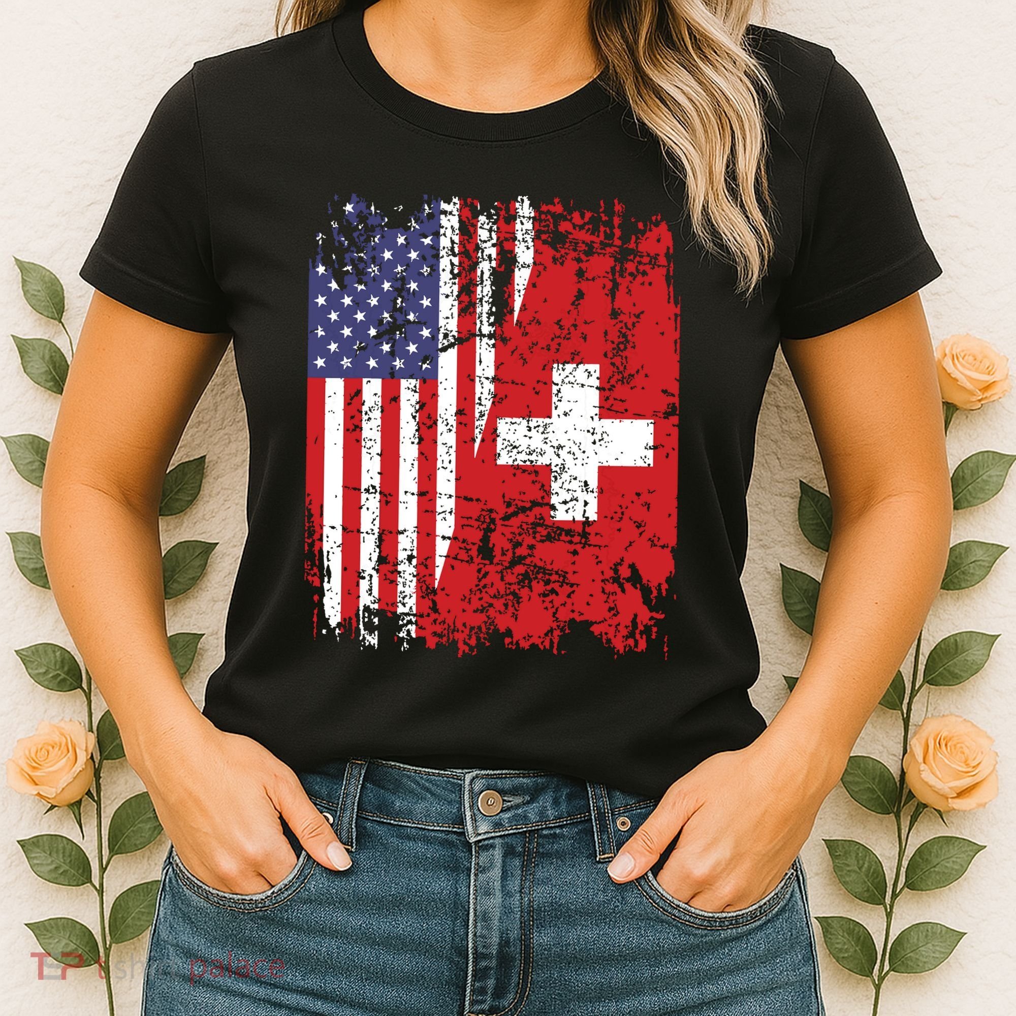 Swiss Roots Half American Flag Switzerland Women's T-Shirt