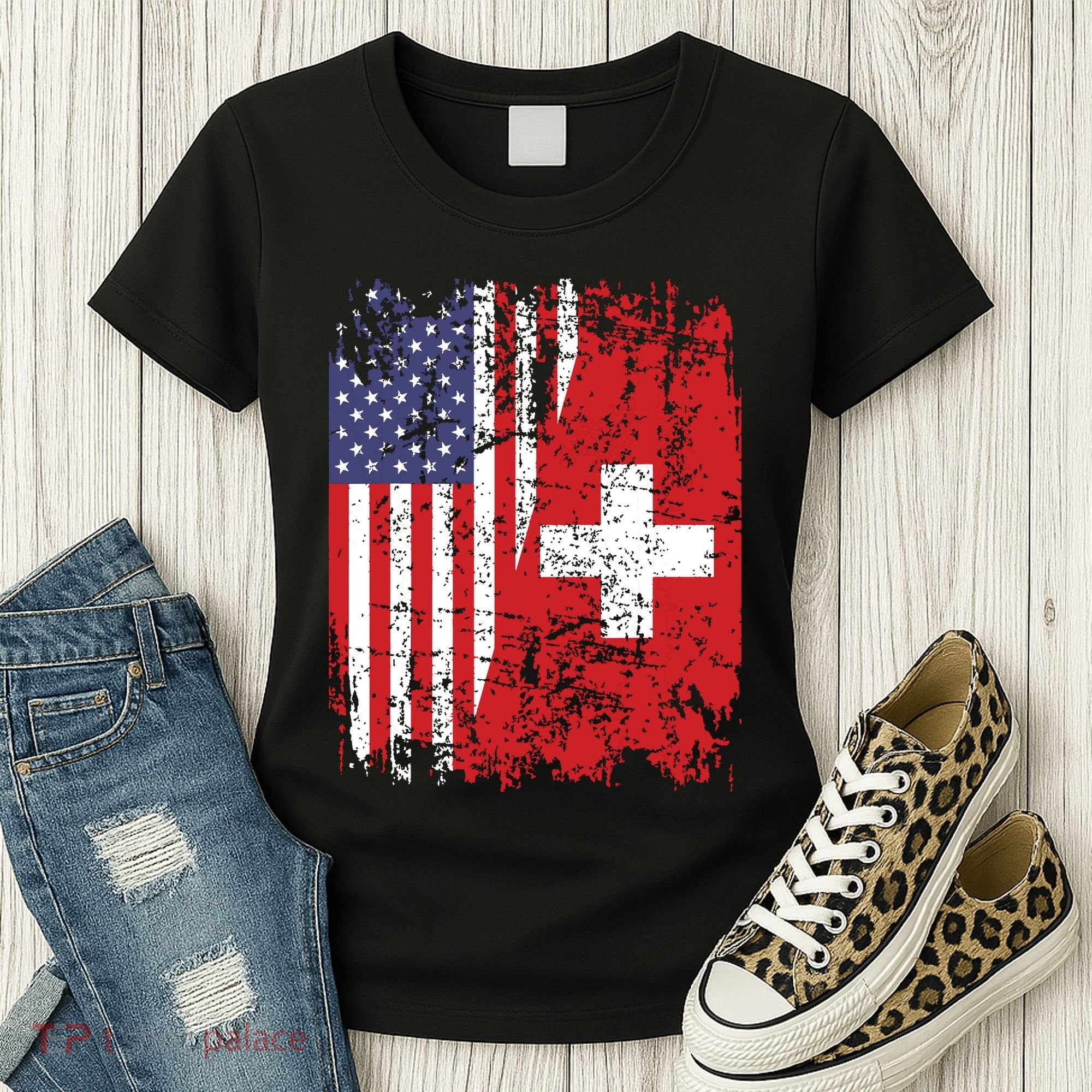 Swiss Roots Half American Flag Switzerland Women's T-Shirt