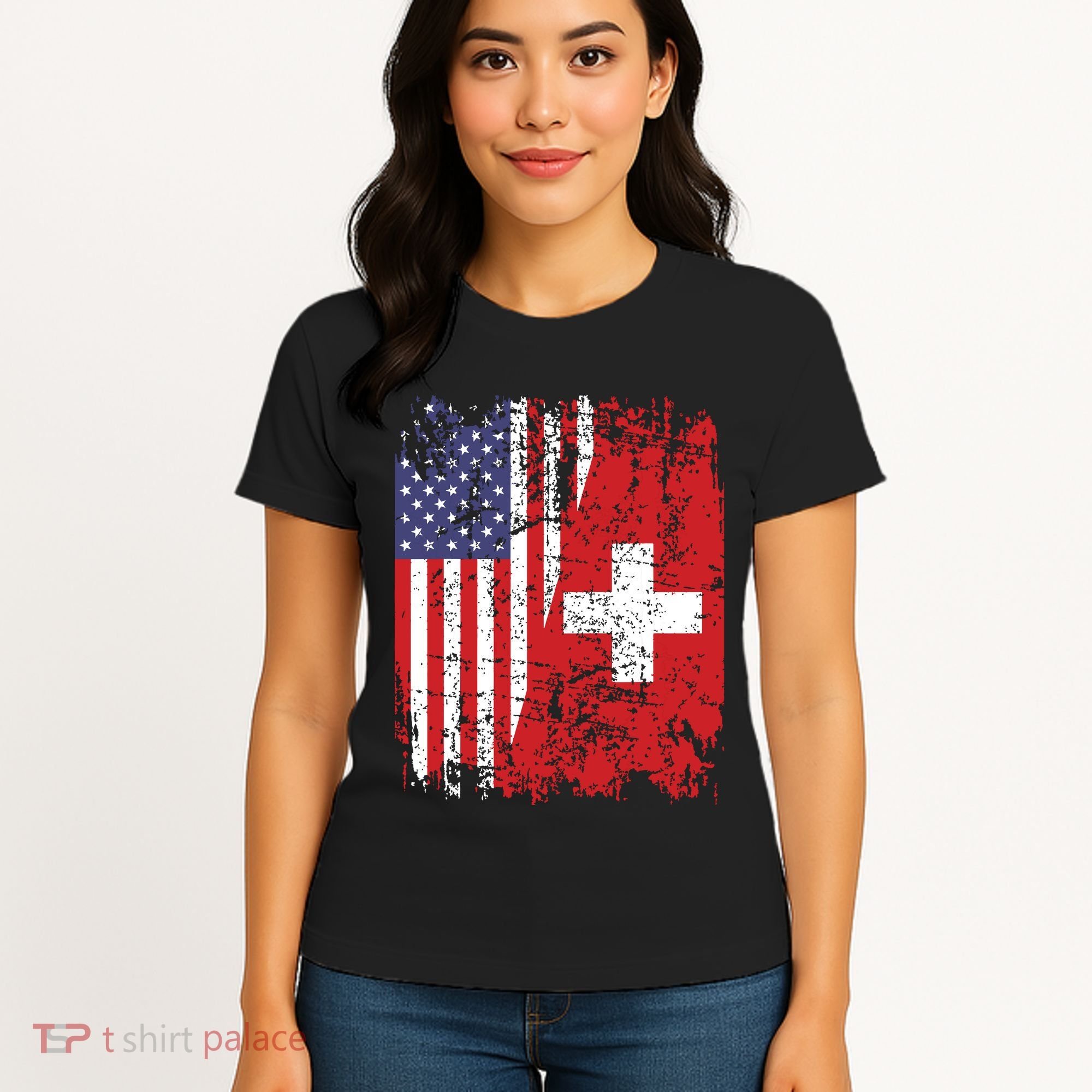 Swiss Roots Half American Flag Switzerland Women's T-Shirt