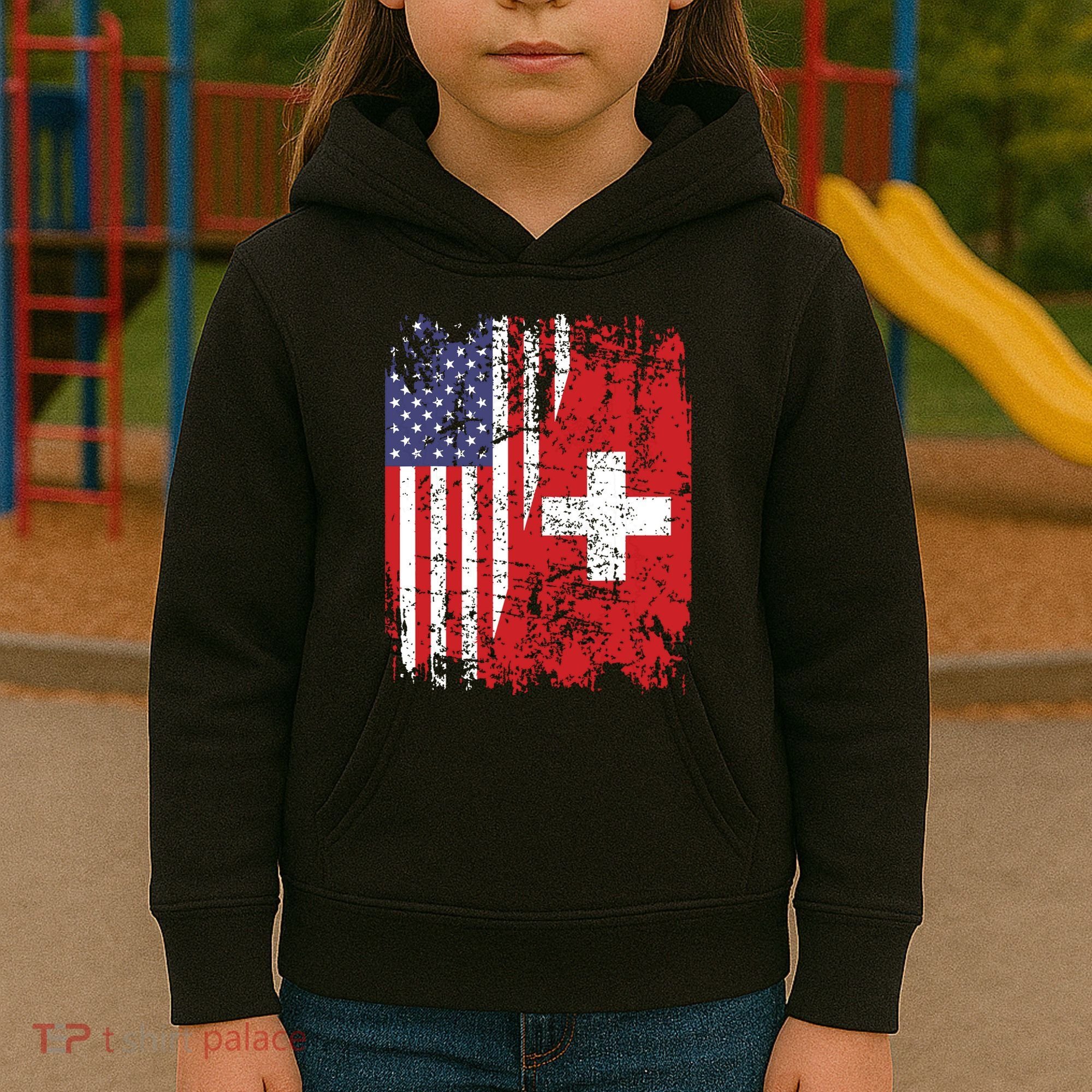 Swiss Roots Half American Flag Switzerland Kids Hoodie