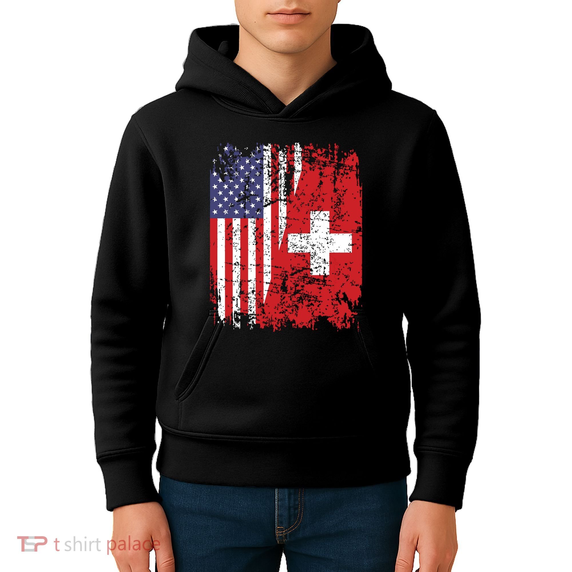 Swiss Roots Half American Flag Switzerland Kids Hoodie
