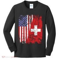 Swiss Roots Half American Flag Switzerland Kids Long Sleeve Shirt thumb 0