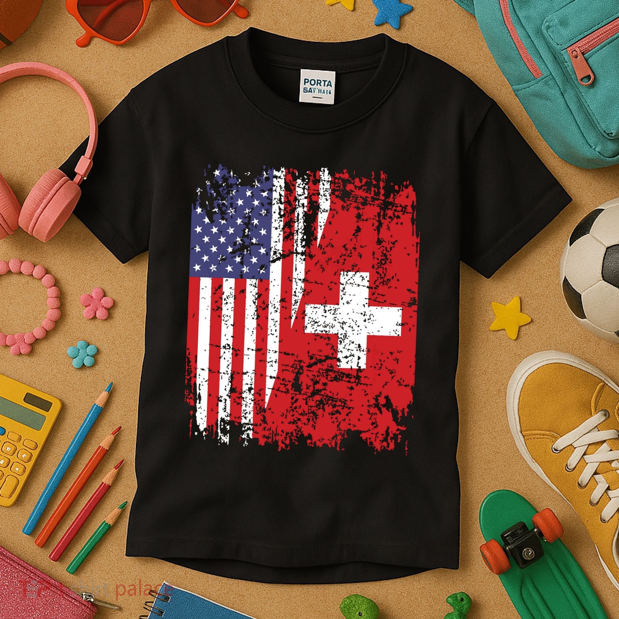 Swiss Roots Half American Flag Switzerland Kids T-Shirt