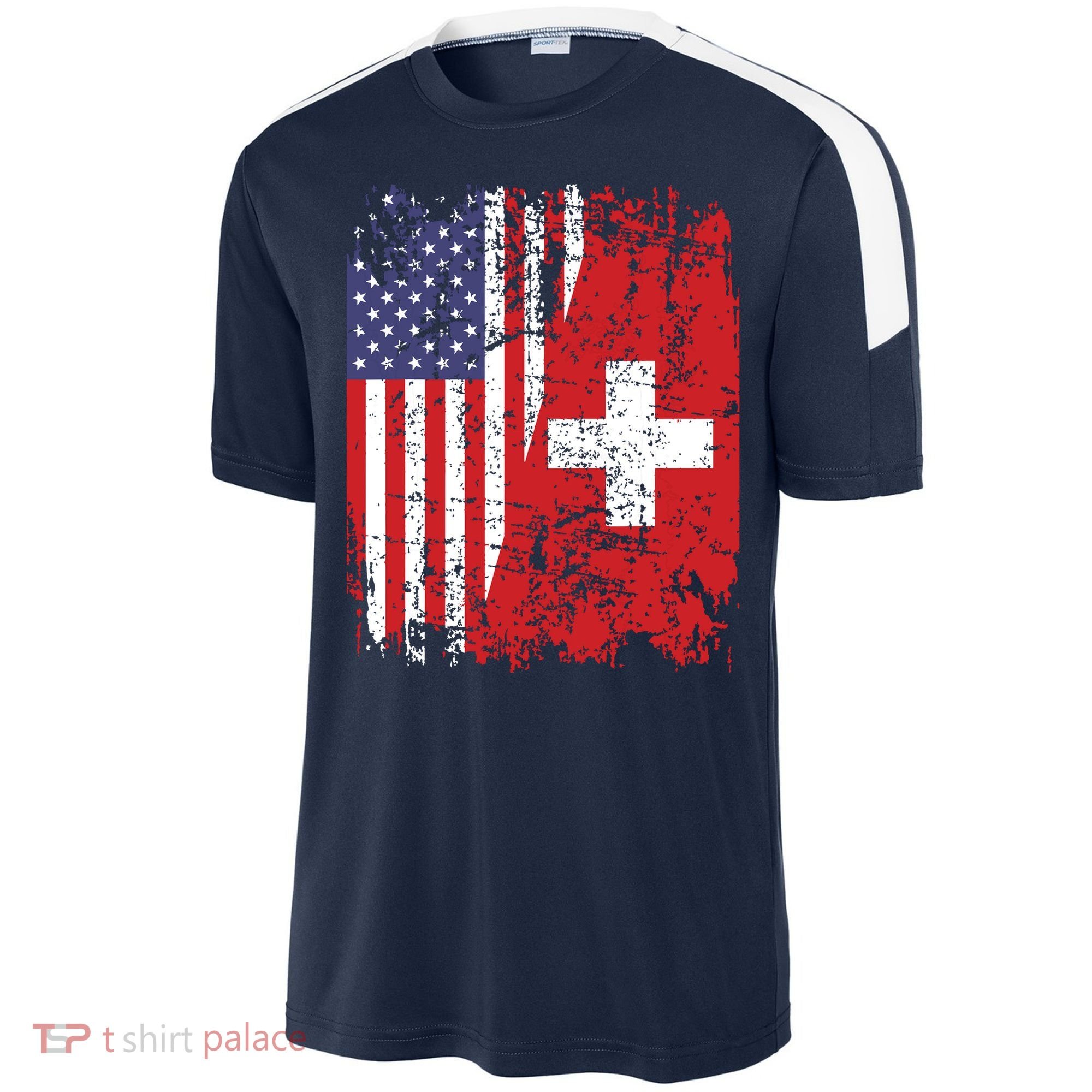 Swiss Roots Half American Flag Switzerland Sport-Tek Competitor United Soccer Jersey
