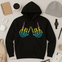 Skeleton Rock Hand LGBT Q Cool Pansexual Pride Pan Flag Hoodie thumb 3