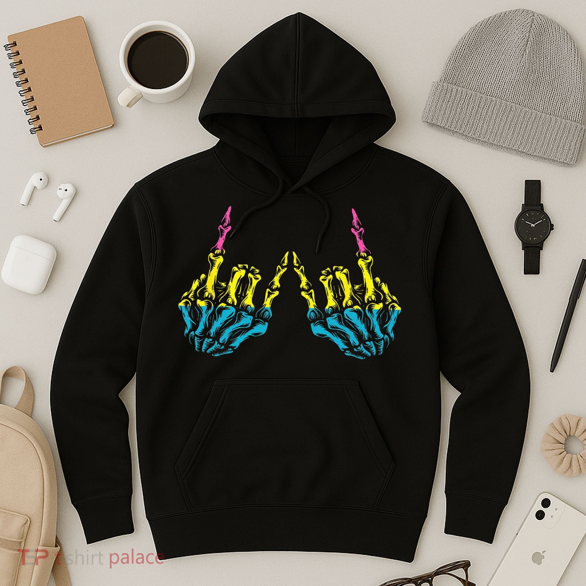 Skeleton Rock Hand LGBT Q Cool Pansexual Pride Pan Flag Hoodie