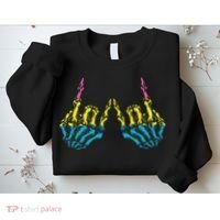 Skeleton Rock Hand LGBT Q Cool Pansexual Pride Pan Flag Sweatshirt thumb 2