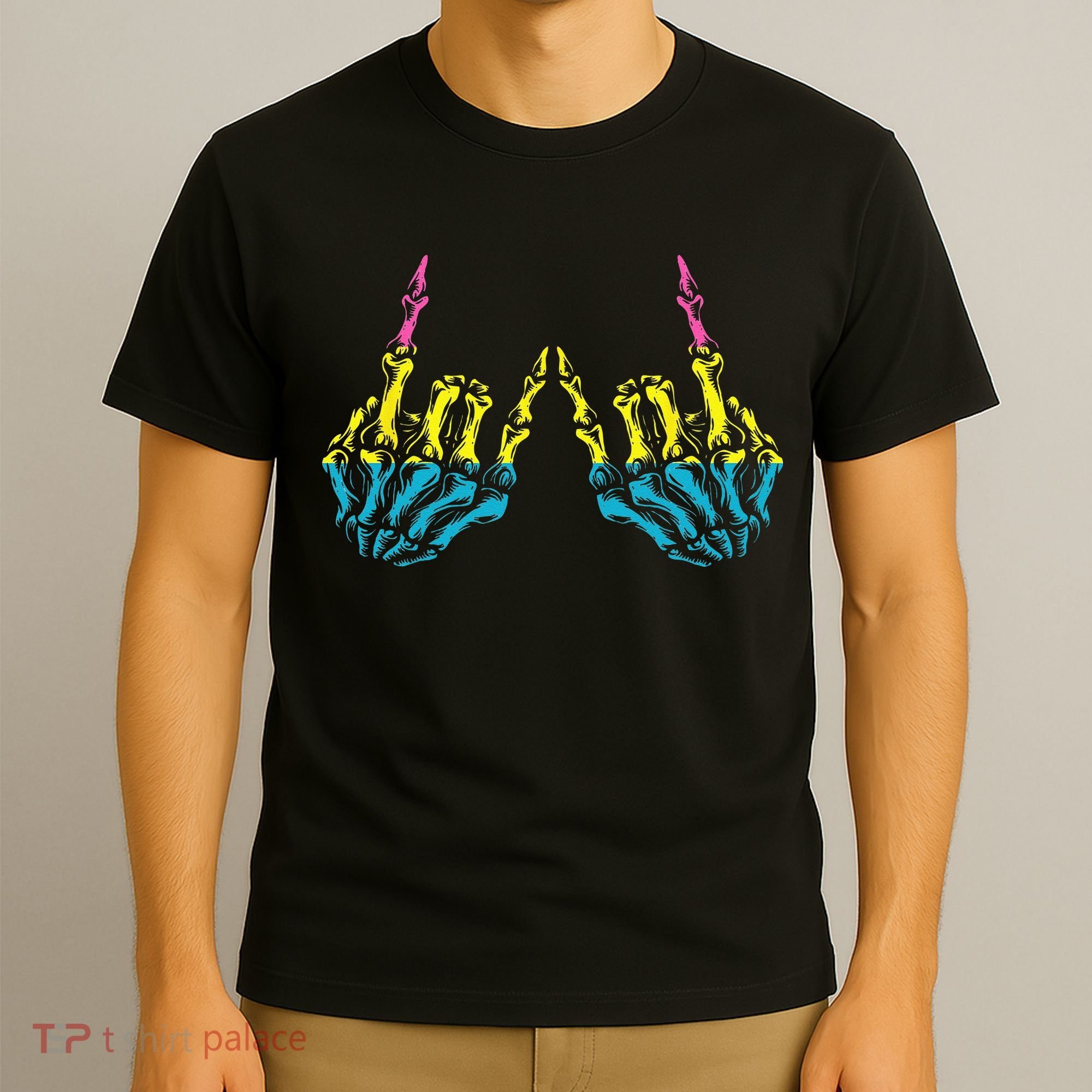 Skeleton Rock Hand LGBT Q Cool Pansexual Pride Pan Flag T-Shirt