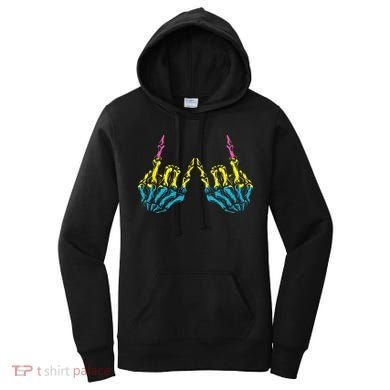 Skeleton Rock Hand LGBT Q Cool Pansexual Pride Pan Flag Women's Hoodie