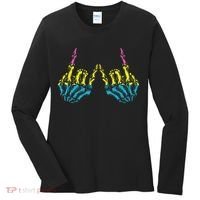 Skeleton Rock Hand LGBT Q Cool Pansexual Pride Pan Flag Women's Long Sleeve Shirt thumb 0