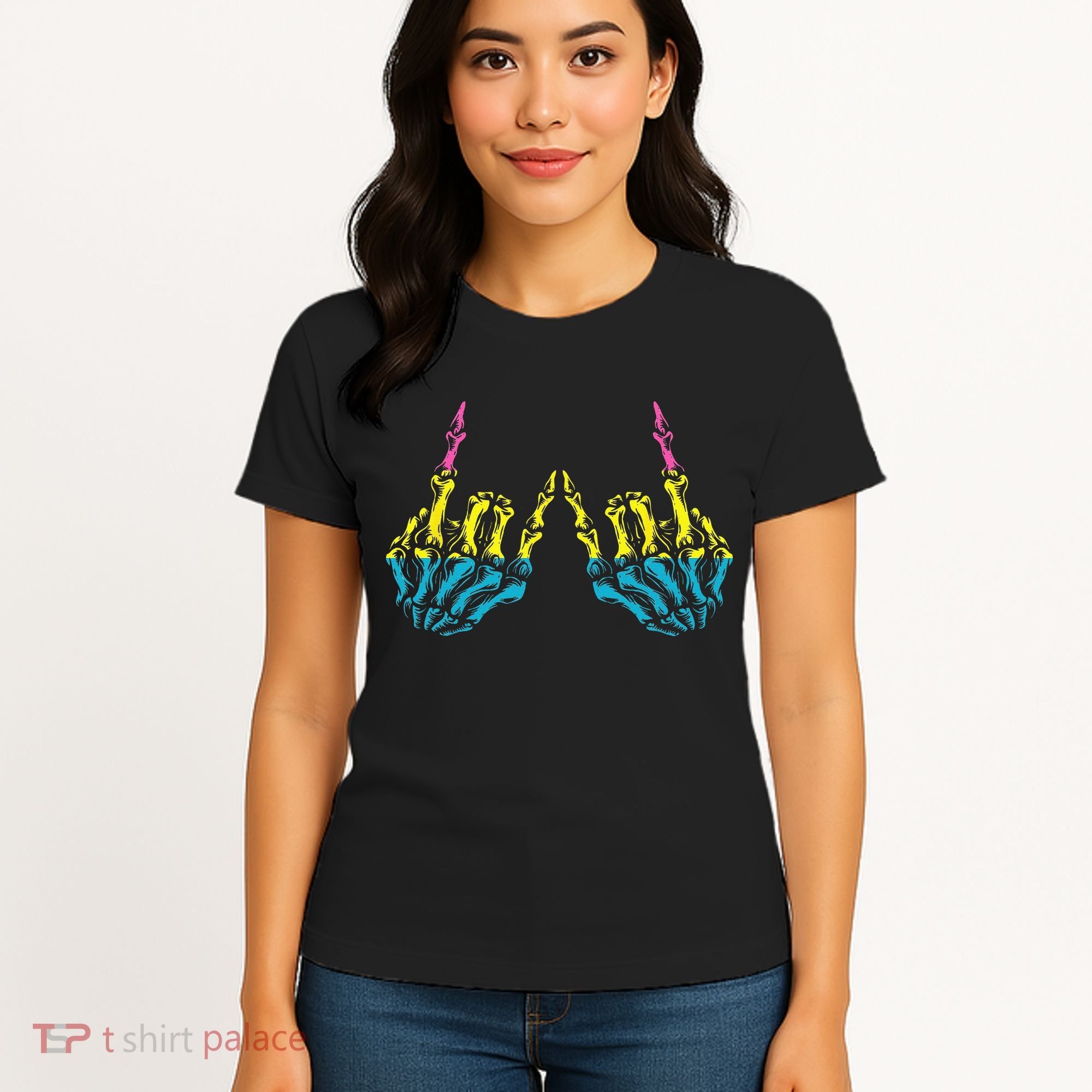 Skeleton Rock Hand LGBT Q Cool Pansexual Pride Pan Flag Women's T-Shirt