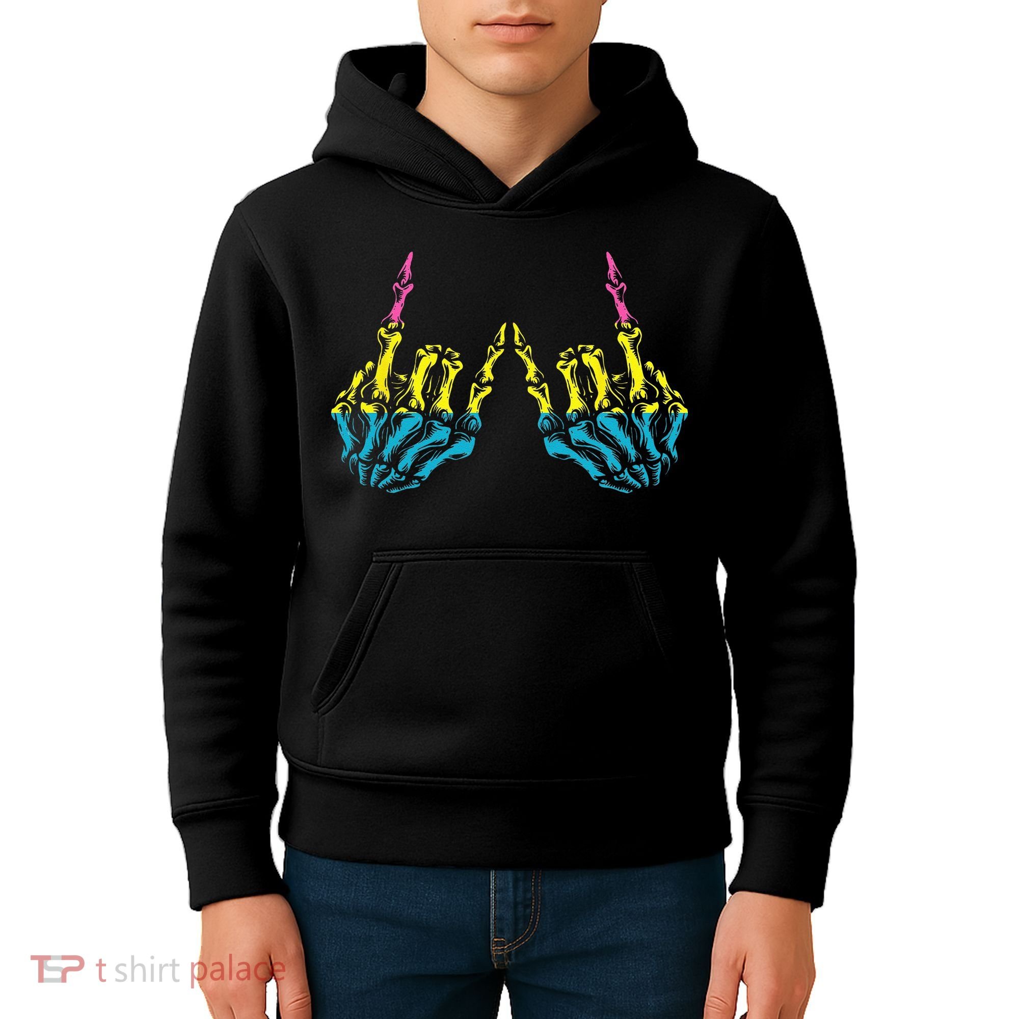 Skeleton Rock Hand LGBT Q Cool Pansexual Pride Pan Flag Kids Hoodie