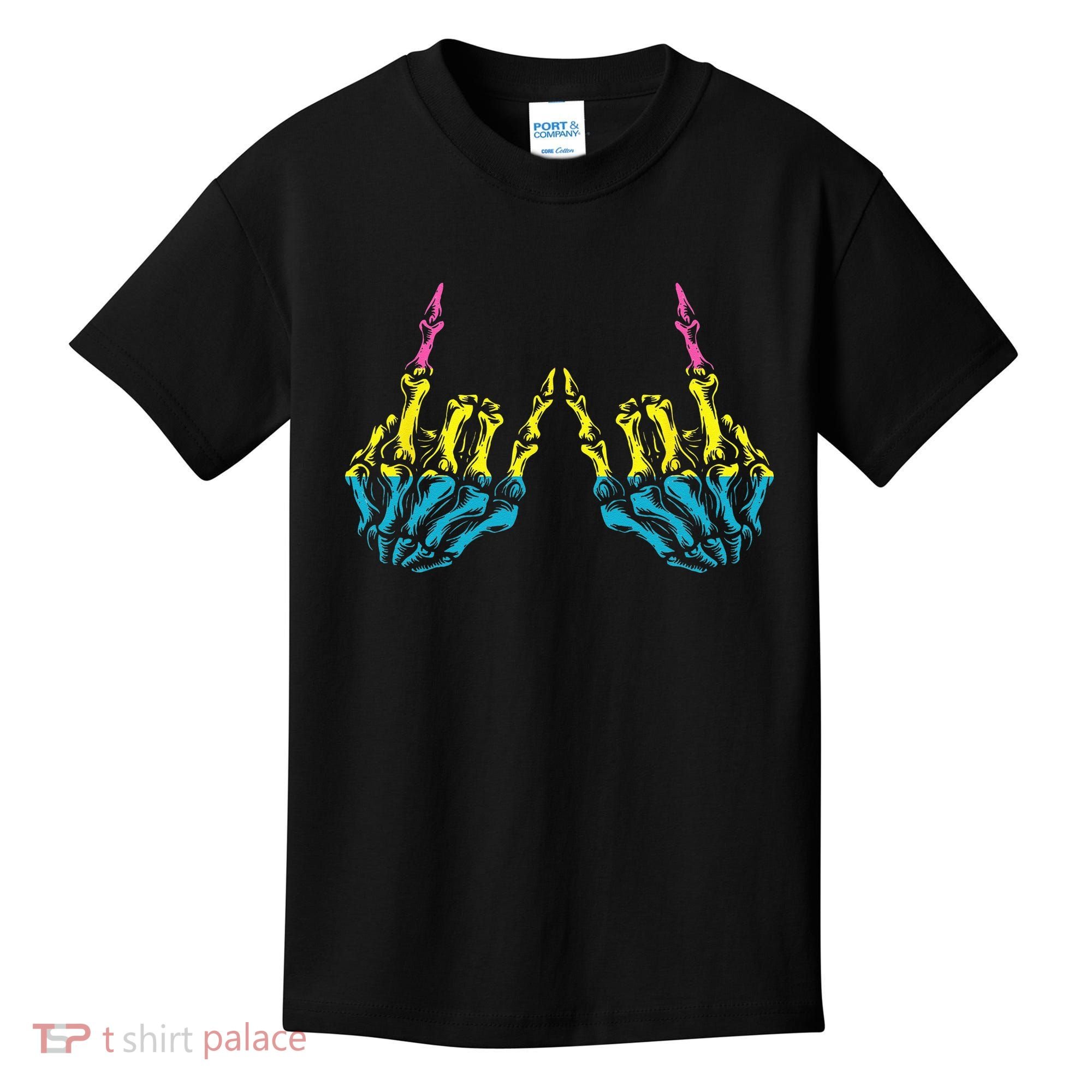 Skeleton Rock Hand LGBT Q Cool Pansexual Pride Pan Flag Kids T-Shirt
