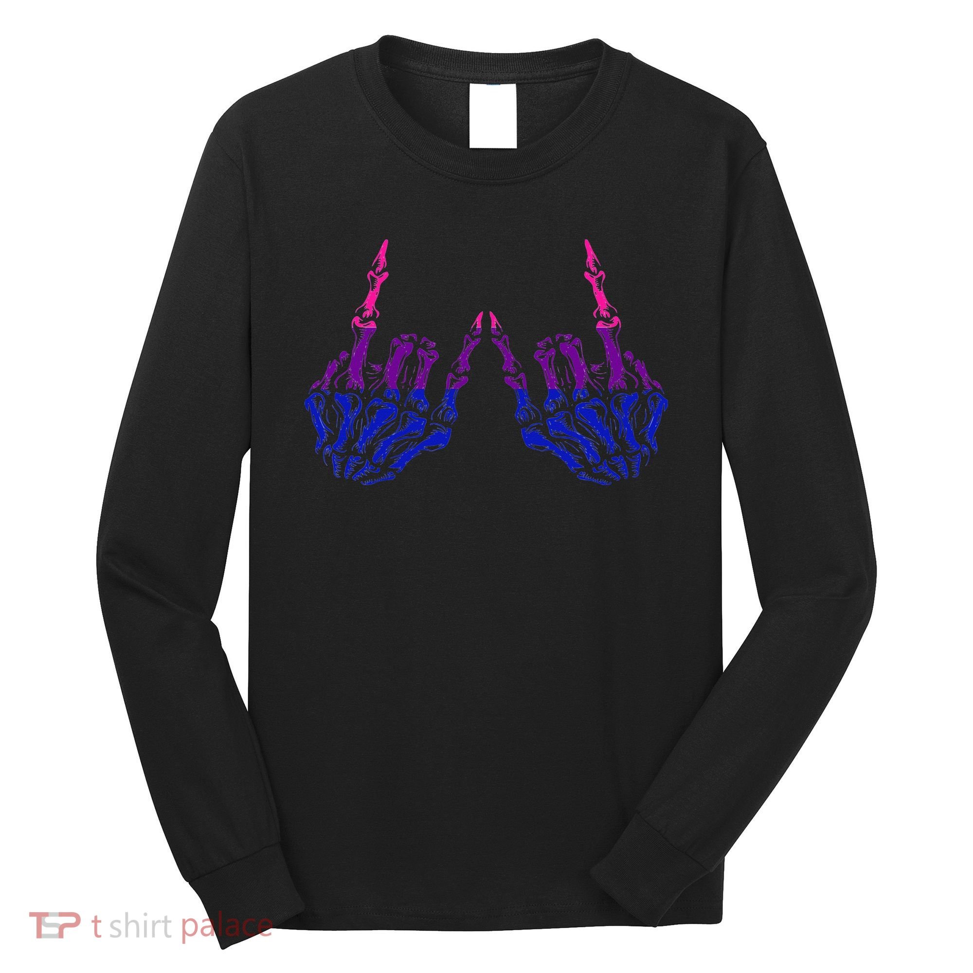 Skeleton Rock Hand LGBTQ Cool Bisexual Pride Long Sleeve Shirt
