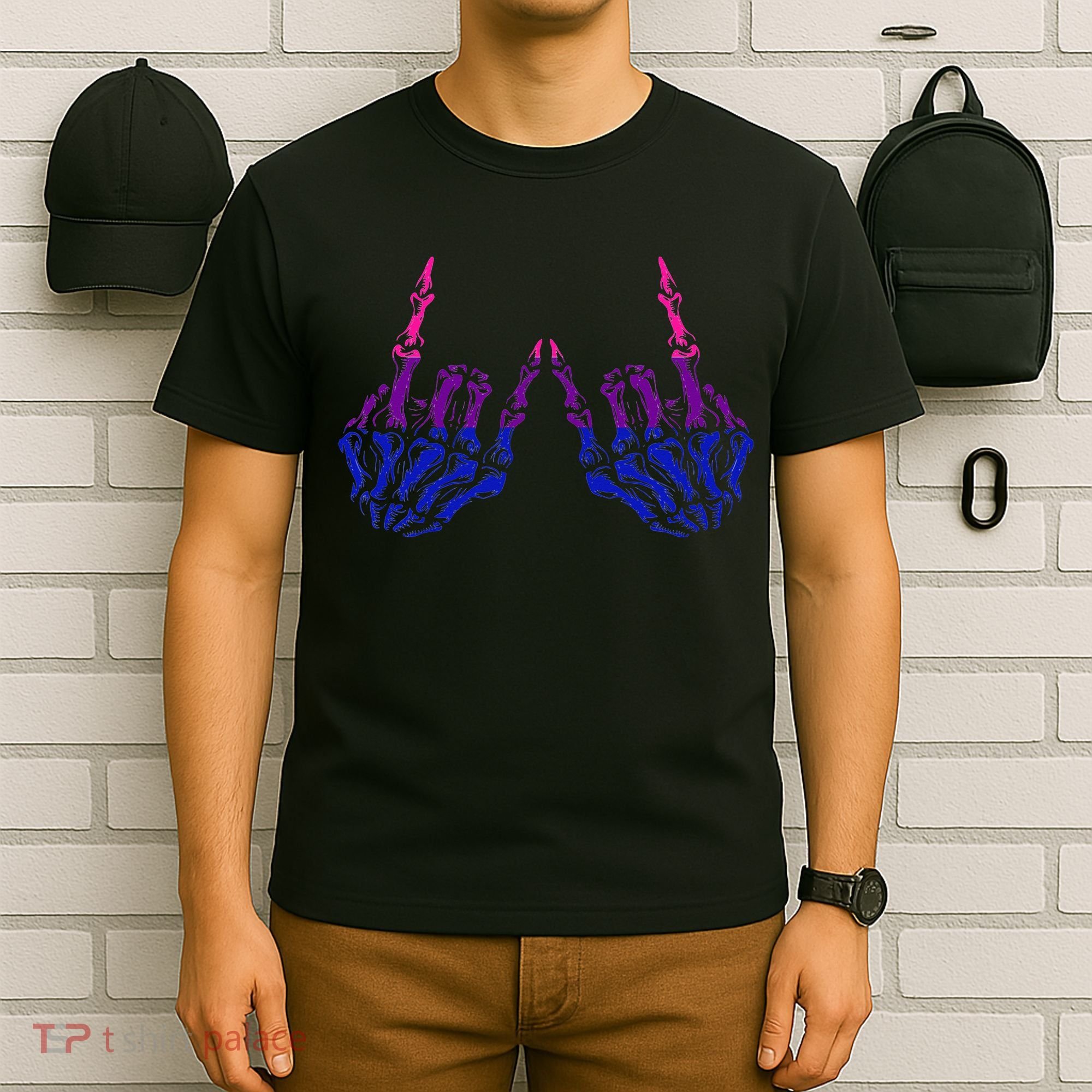Skeleton Rock Hand LGBTQ Cool Bisexual Pride T-Shirt