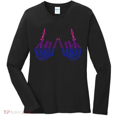 Skeleton Rock Hand LGBTQ Cool Bisexual Pride Women's Long Sleeve Shirt