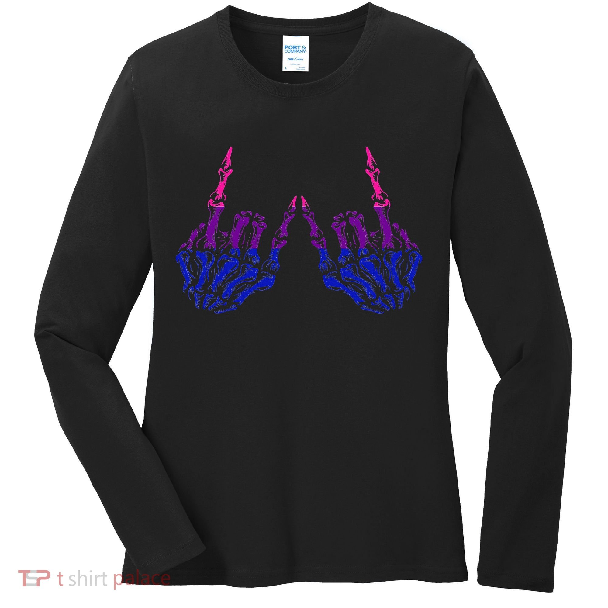 Skeleton Rock Hand LGBTQ Cool Bisexual Pride Women's Long Sleeve Shirt