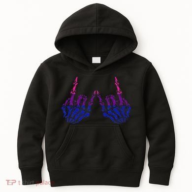 Skeleton Rock Hand LGBTQ Cool Bisexual Pride Kids Hoodie