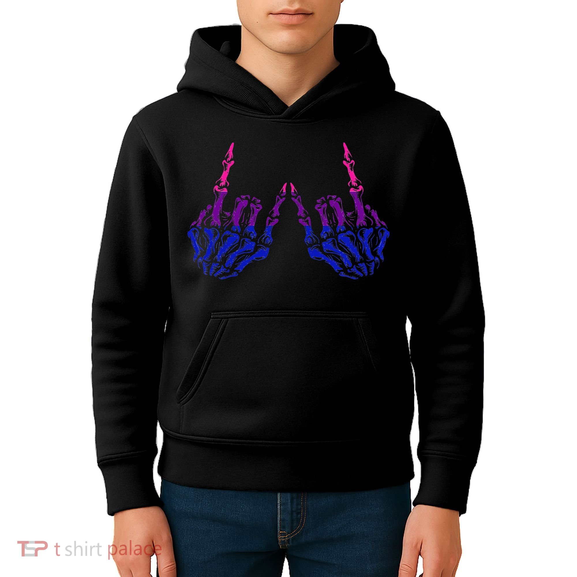 Skeleton Rock Hand LGBTQ Cool Bisexual Pride Kids Hoodie