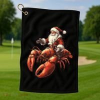 Santa Riding Lobster Funny Lobster Christmas Xmas Pajama Funny Gift Golf Towel thumb 1