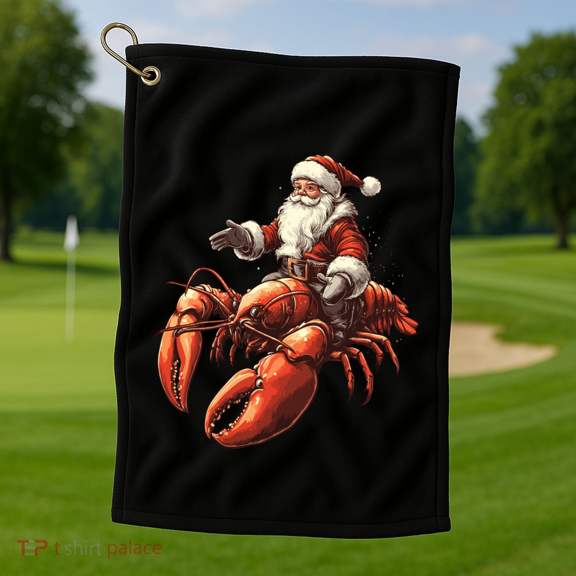 Santa Riding Lobster Funny Lobster Christmas Xmas Pajama Funny Gift Golf Towel