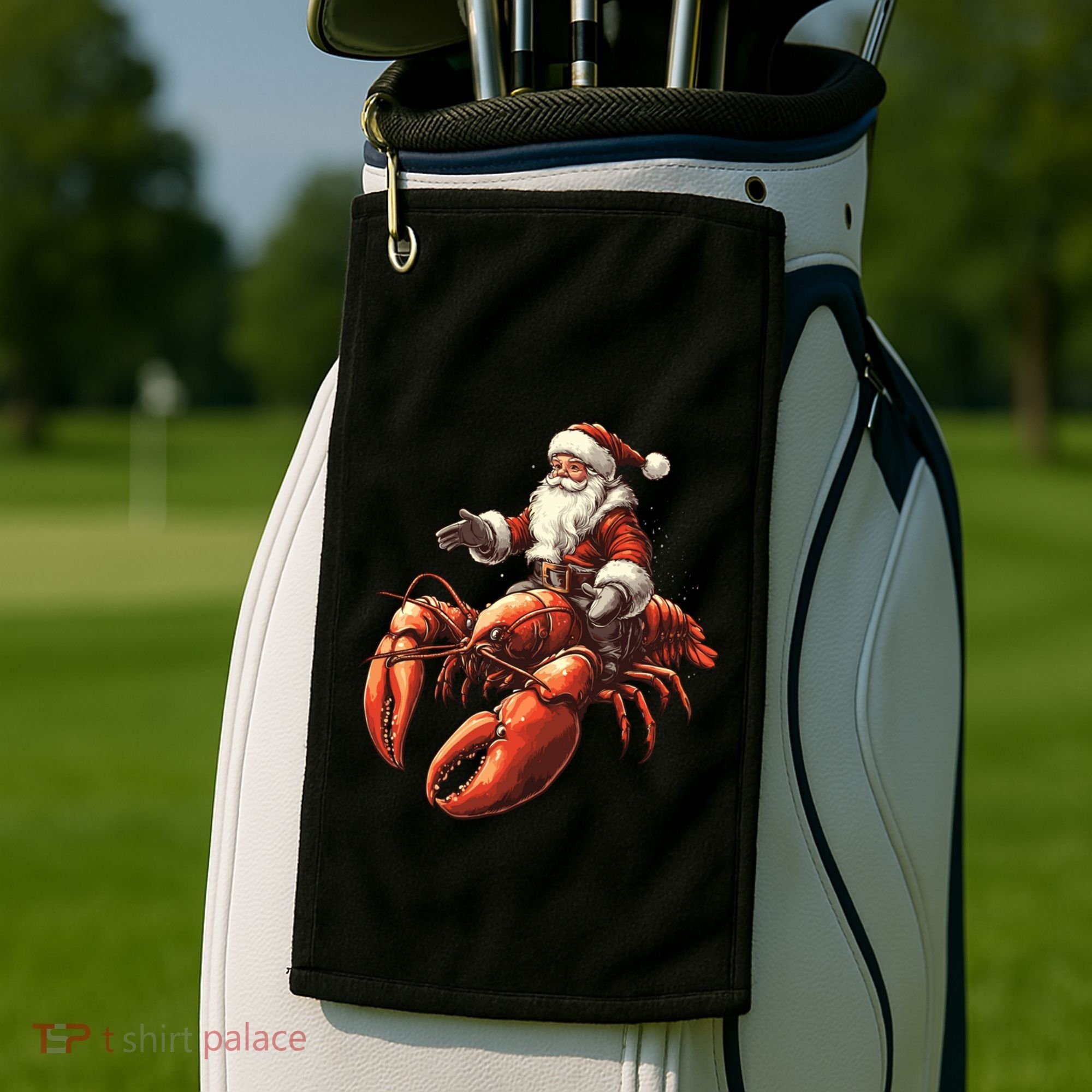 Santa Riding Lobster Funny Lobster Christmas Xmas Pajama Funny Gift Golf Towel