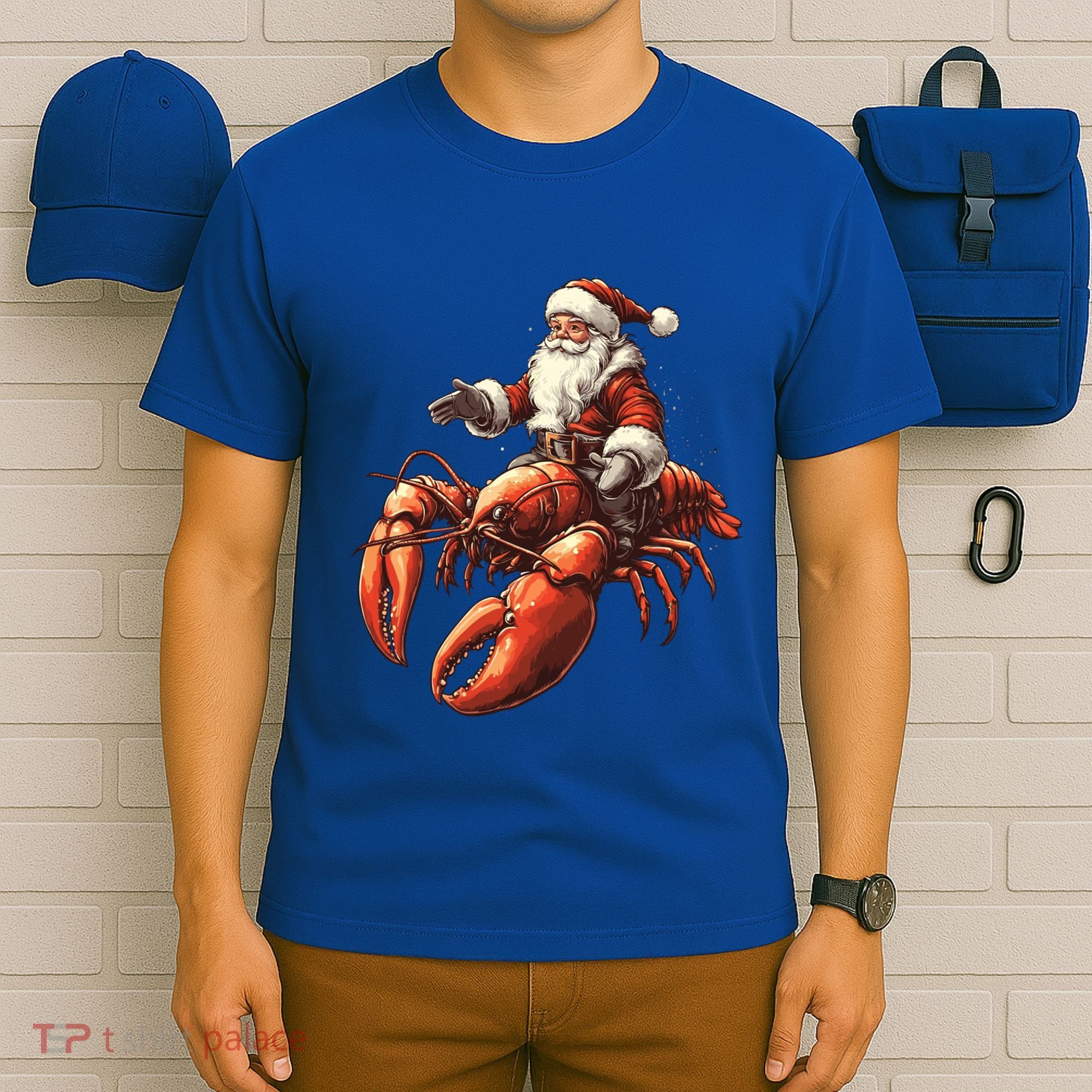 Santa Riding Lobster Funny Lobster Christmas Xmas Pajama Funny Gift T-Shirt