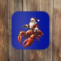 Santa Riding Lobster Funny Lobster Christmas Xmas Pajama Funny Gift Coaster thumb 0