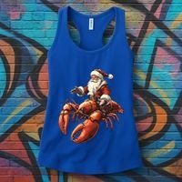 Santa Riding Lobster Funny Lobster Christmas Xmas Pajama Funny Gift Women's Tank Top thumb 3