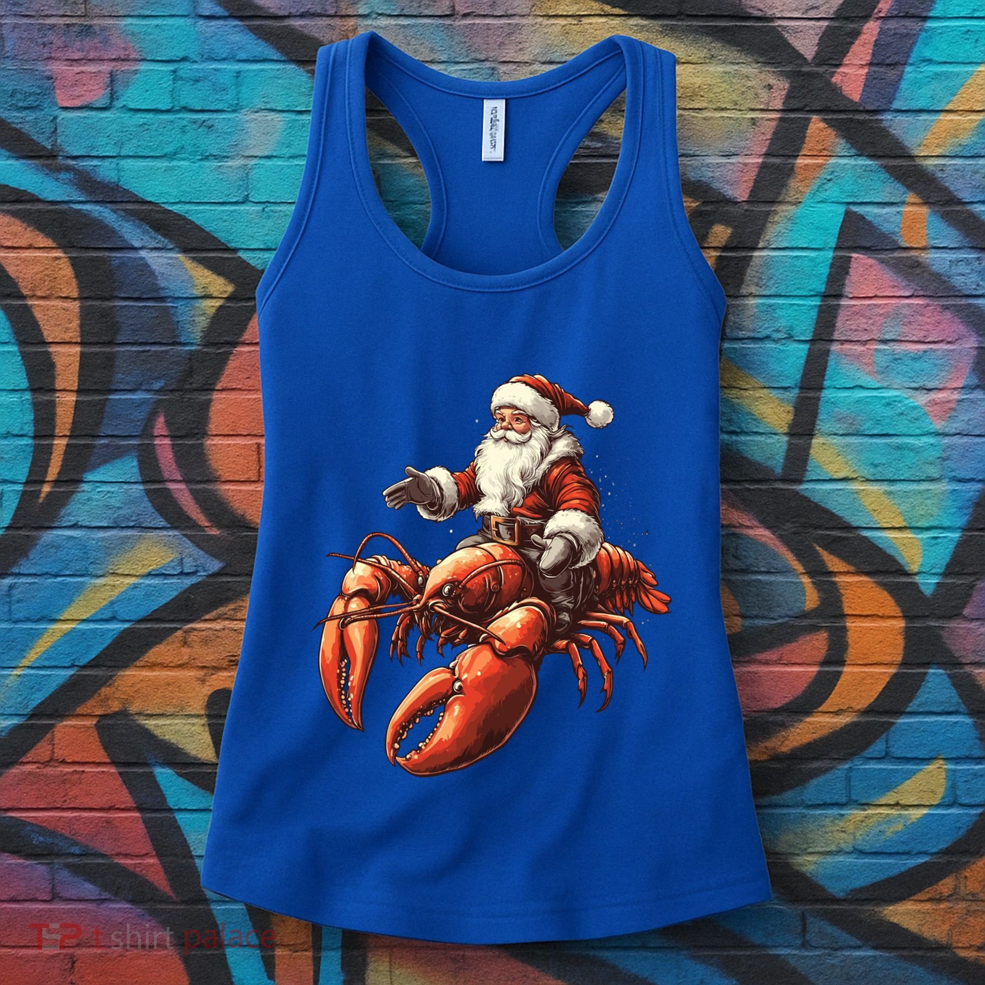 Santa Riding Lobster Funny Lobster Christmas Xmas Pajama Funny Gift Women's Tank Top